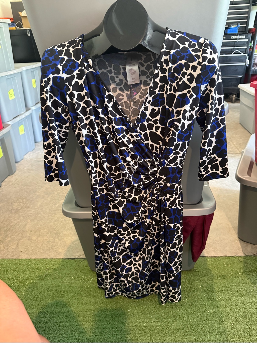Blue Black And White Animal Print Faux-Wrap Dress Mp26